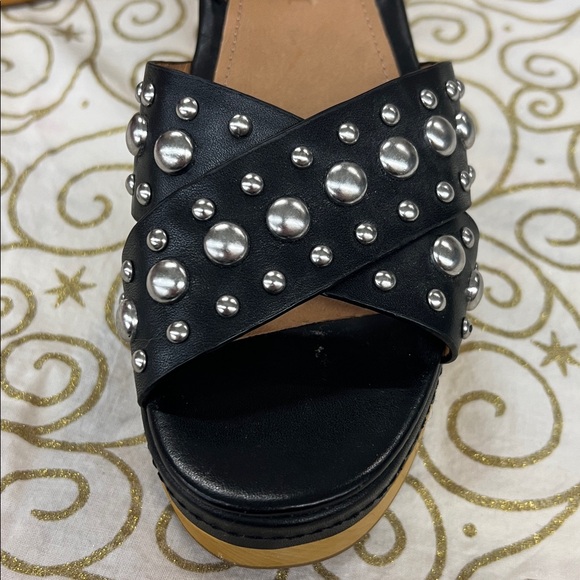 Coach Black and Tan Platform Sandals with Silver Studs NWOT - Picture 3 of 6
